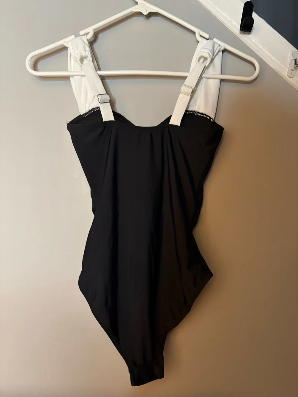 0203: Girls Black One-Piece Swimsuit with White Straps